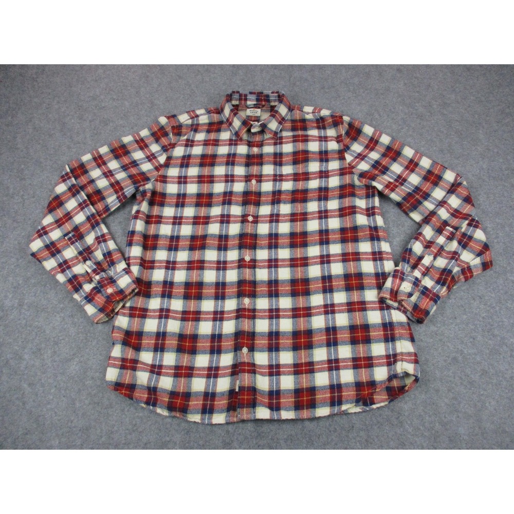Marine Layer Shirt Mens Large Red Plaid Flannel Button Up Long Sleeve Cotton